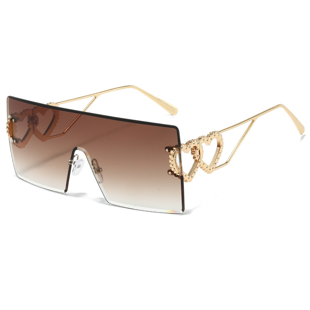 Wholesale Square Borderless Large Frame Double Heart Fashion Sunglasses